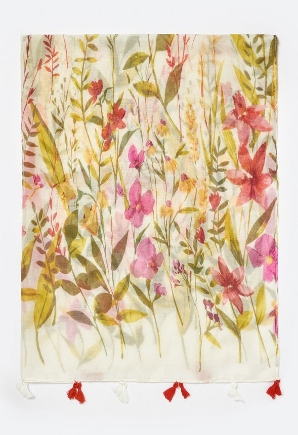 Via Multi Color Flower Print Long Woven Scarf Multi Mix/ Fabric