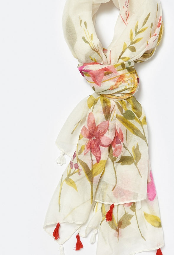 Via Multi Color Flower Print Long Woven Scarf Multi Mix/ Fabric