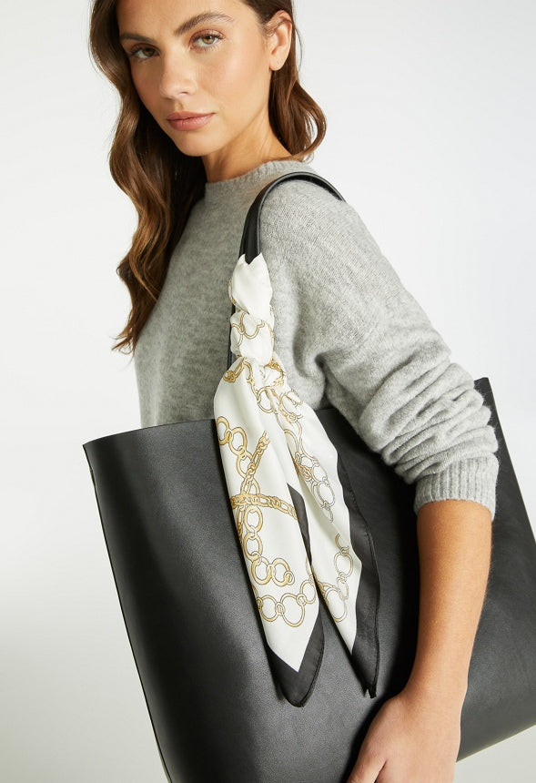 Wave Gold Chain Print Silk Like Scarf Cream/ Gold/ Fabric
