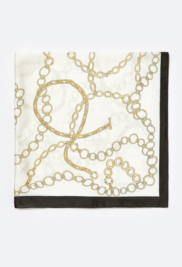 Wave Gold Chain Print Silk Like Scarf Cream/ Gold/ Fabric