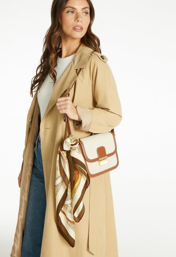 Ulla Tonal Cream And Brown Print Satin Like Scarf Cream/ Brown Mix/ Fabric