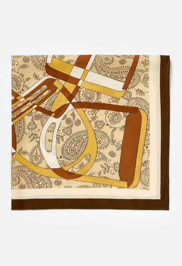 Ulla Tonal Cream And Brown Print Satin Like Scarf Cream/ Brown Mix/ Fabric
