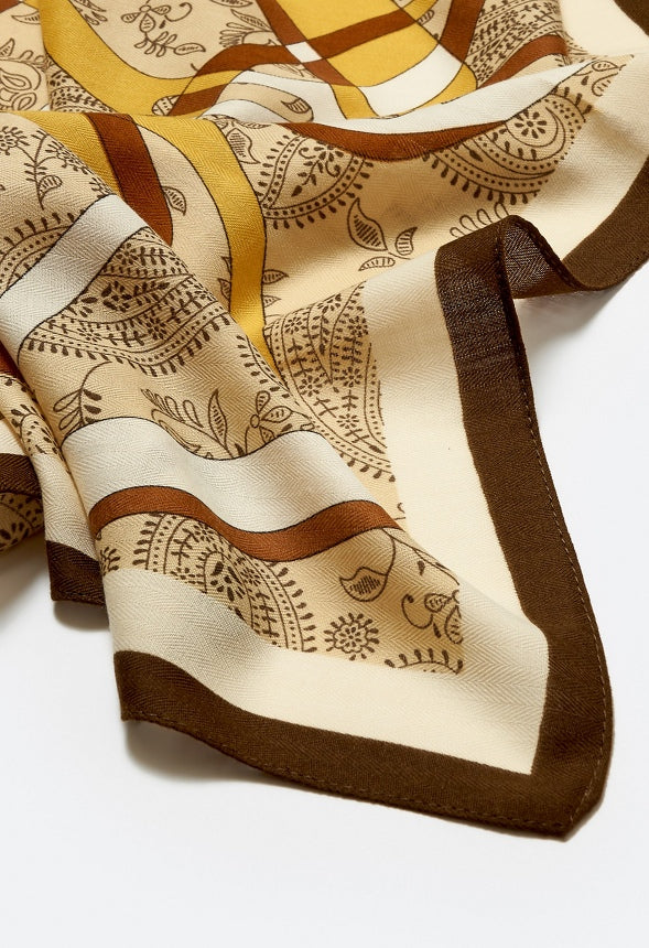 Ulla Tonal Cream And Brown Print Satin Like Scarf Cream/ Brown Mix/ Fabric