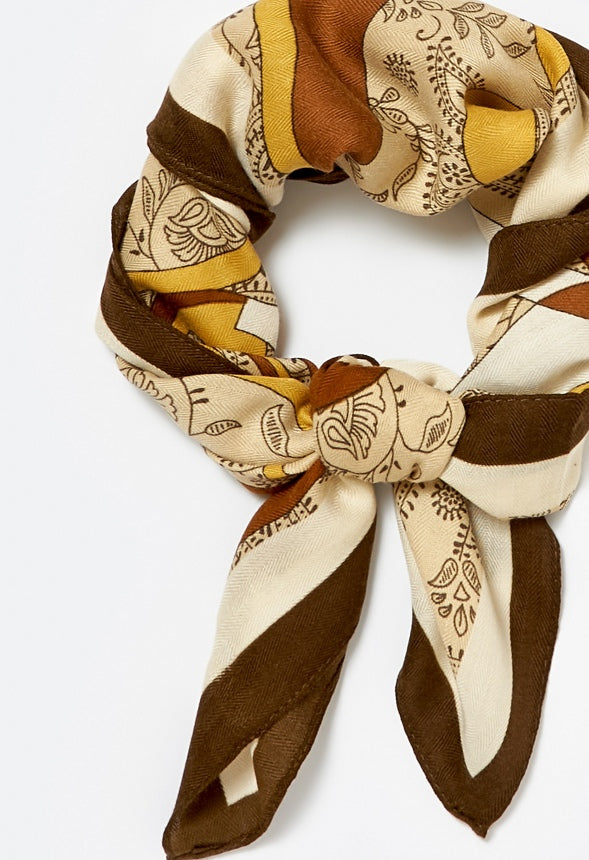 Ulla Tonal Cream And Brown Print Satin Like Scarf Cream/ Brown Mix/ Fabric