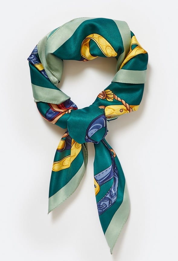 Eden Abstract Multicolor Print Silk Like Scarf Teal Mix/ Fabric