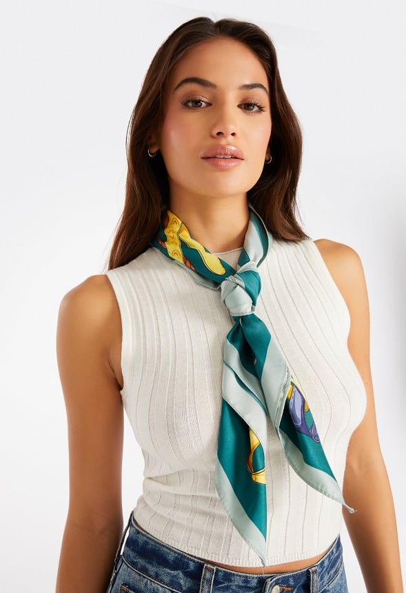 Eden Abstract Multicolor Print Silk Like Scarf Teal Mix/ Fabric