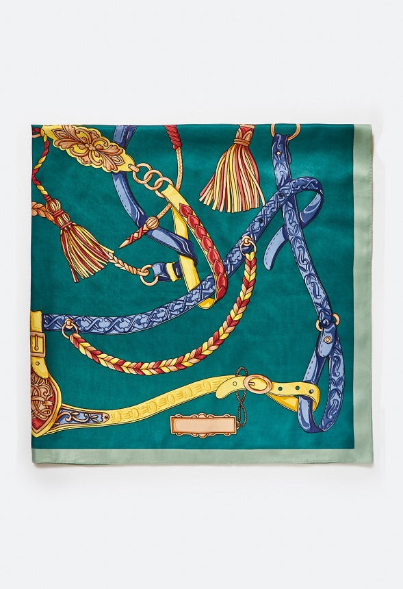 Eden Abstract Multicolor Print Silk Like Scarf Teal Mix/ Fabric