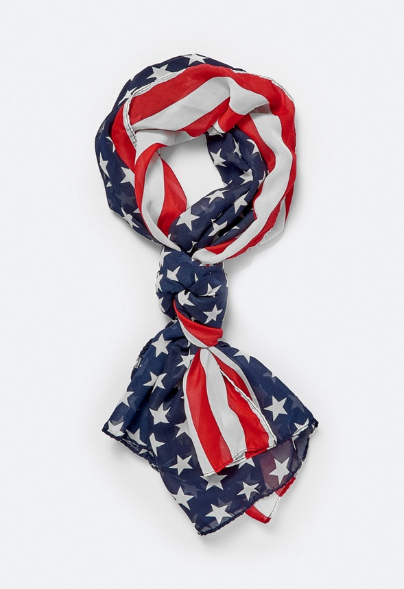 Hira 4th Of July Long Woven Fabric Scarf Red/ Blue Mix
