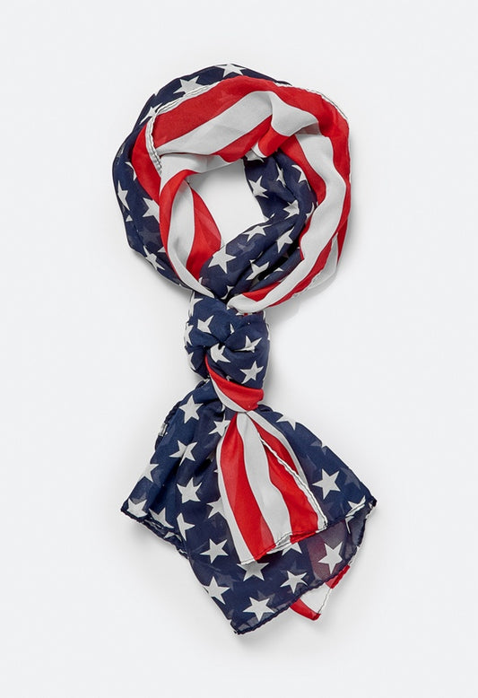 Hira 4th Of July Long Woven Fabric Scarf Red/ Blue Mix