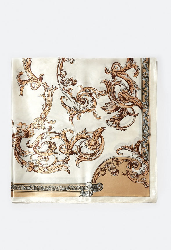Lena Cream And Gold Mixed Print Silk Like Scarf Cream Mix/ Fabric