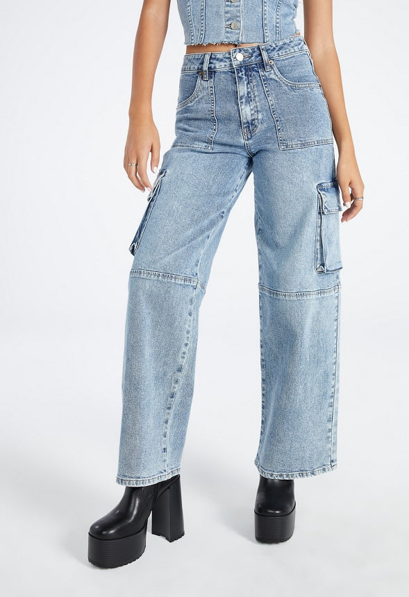 Nicky Mid Rise Straight Cargo Jean Haven