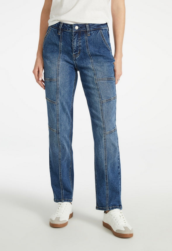 Avery Seamed Cargo Straight Leg Jeans Sphere