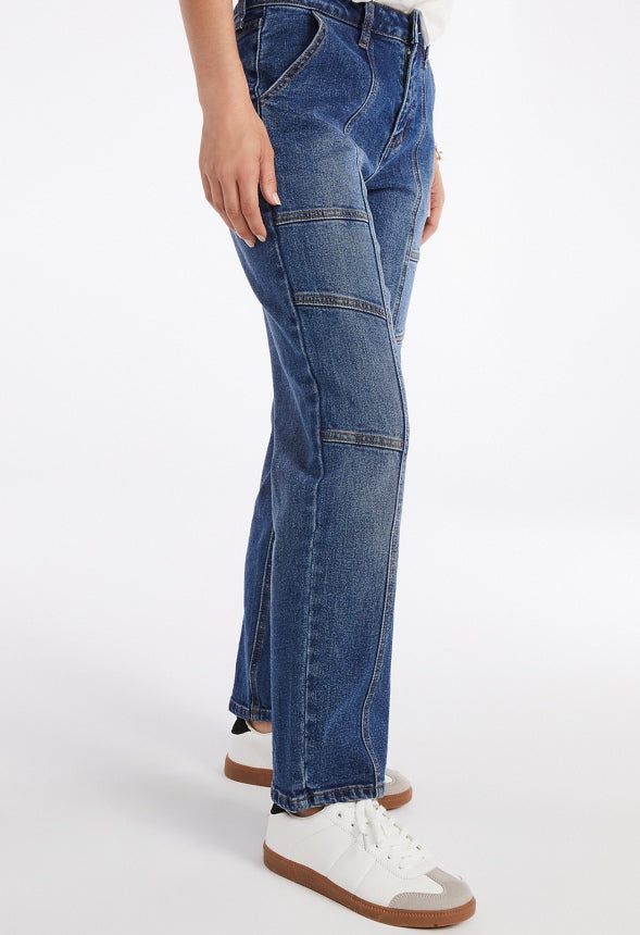Avery Seamed Cargo Straight Leg Jeans Sphere