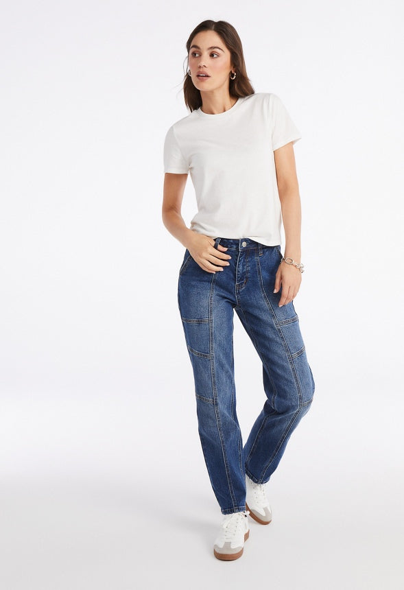 Avery Seamed Cargo Straight Leg Jeans Sphere