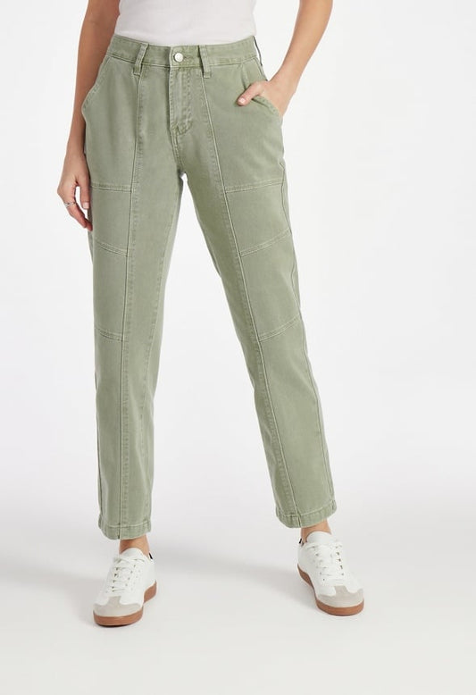 Avery Seamed Cargo Straight Leg Jeans Fern