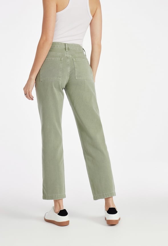 Avery Seamed Cargo Straight Leg Jeans Fern