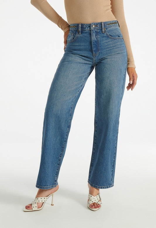 High Rise Relaxed With Chain Trim Jeans Frequency