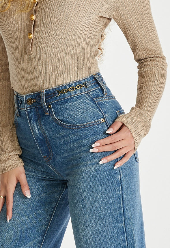 High Rise Relaxed With Chain Trim Jeans Frequency