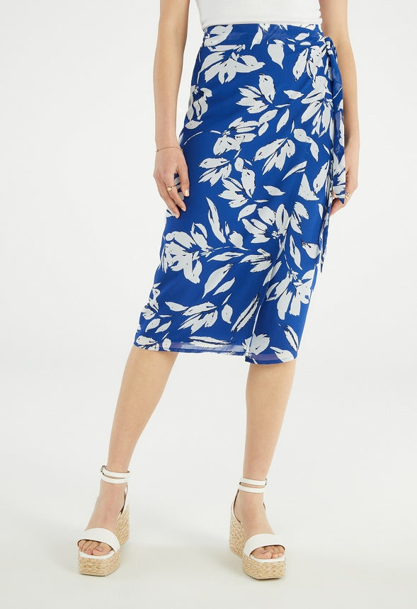 Chiffon Versatile Wrap Skirt Floral Blue Multi
