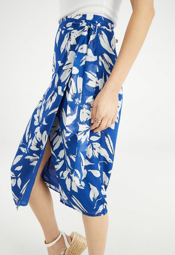 Chiffon Versatile Wrap Skirt Floral Blue Multi