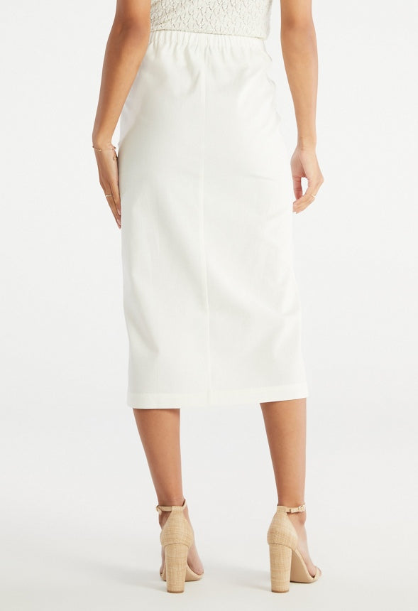 Linen Button Midi Skirt Marshmallow