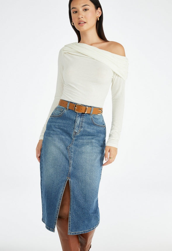 Evan Denim Midi Skirt Frequency