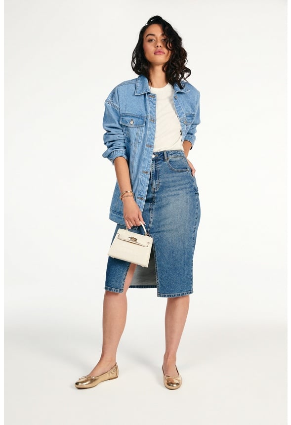 Evan Denim Midi Skirt Frequency