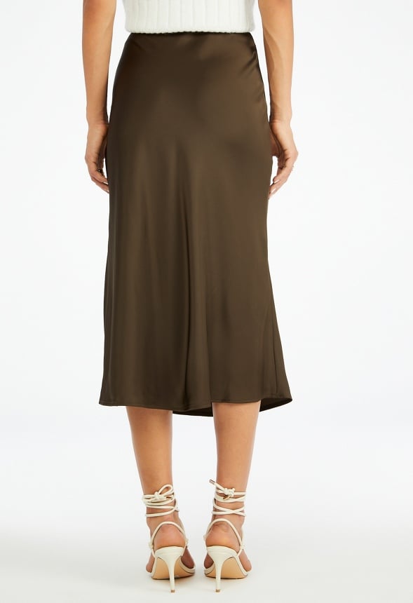 Charmeuse Slip Midi Skirt Brown