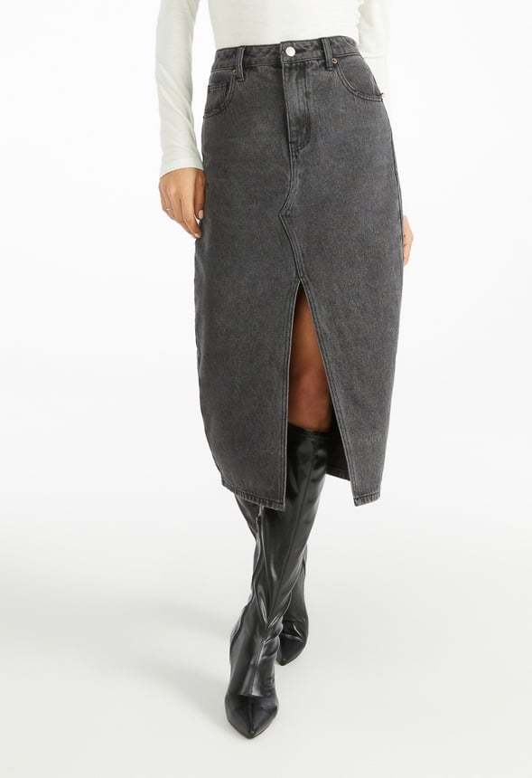Evan Denim Midi Skirt Mascara