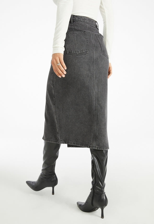 Evan Denim Midi Skirt Mascara