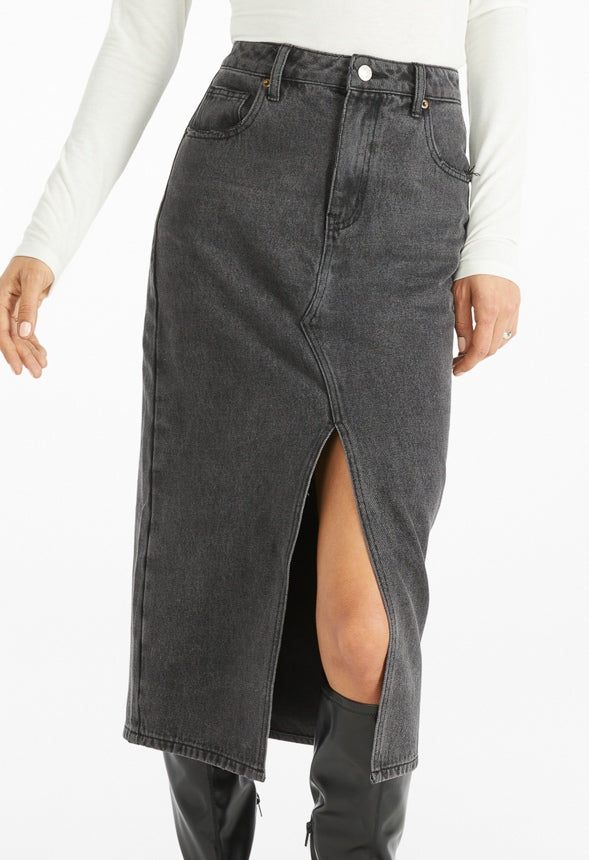 Evan Denim Midi Skirt Mascara