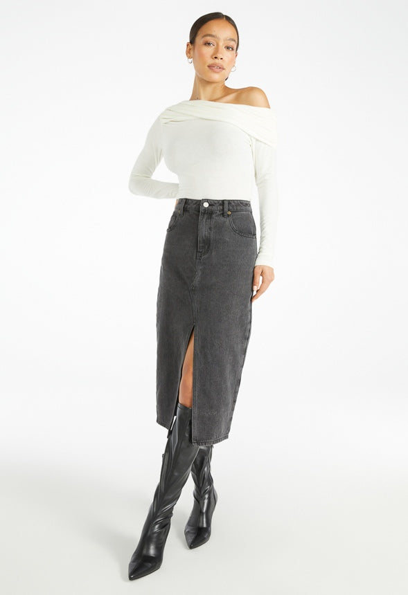 Evan Denim Midi Skirt Mascara