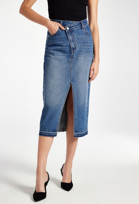 Chandler Crossover Denim Midi Skirt Sphere