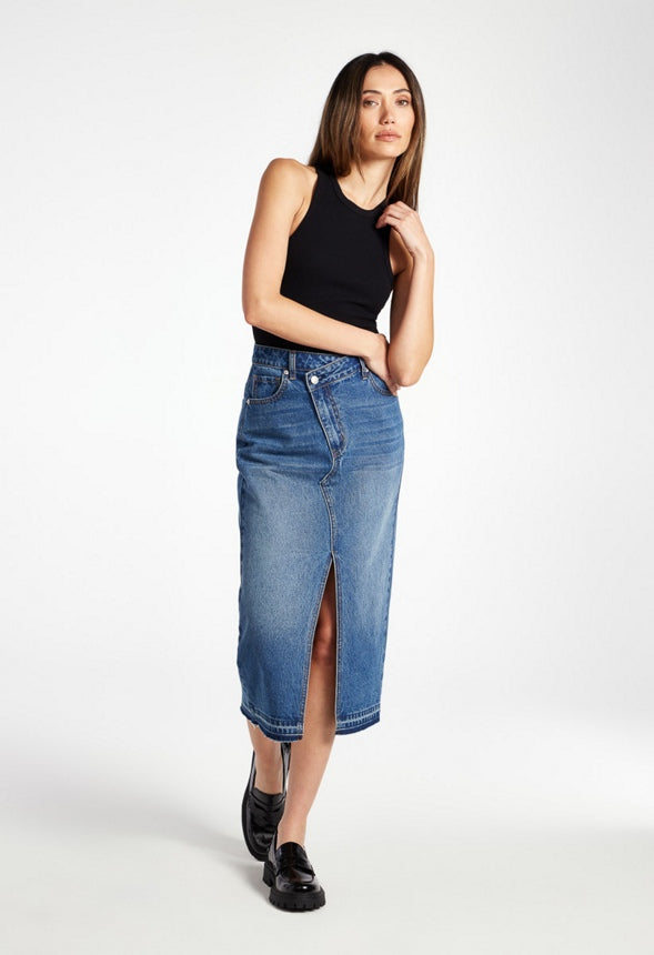 Chandler Crossover Denim Midi Skirt Sphere