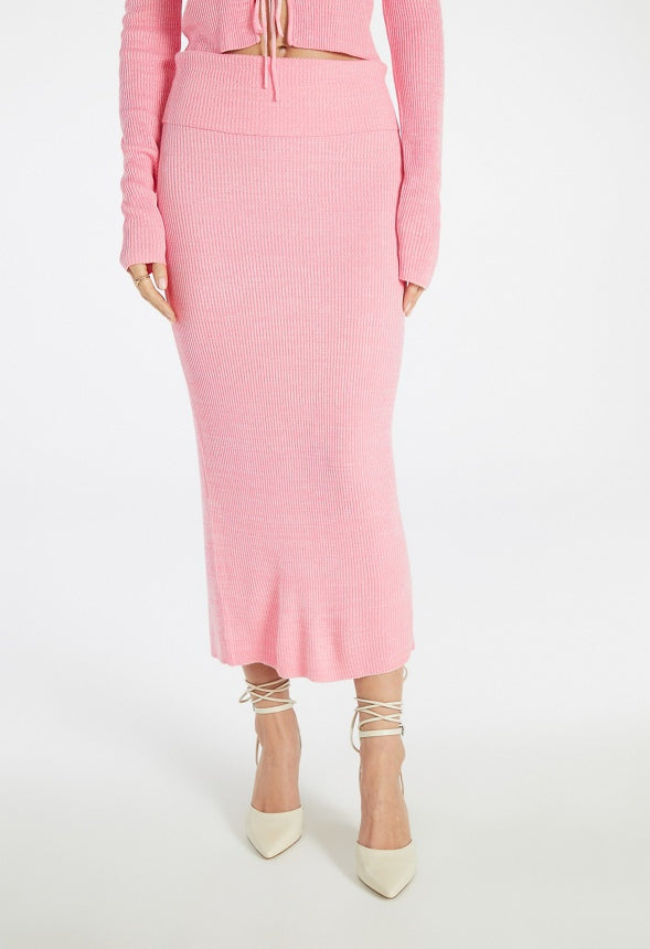 Fold Over Tube Maxi Skirt Pink Spacedye