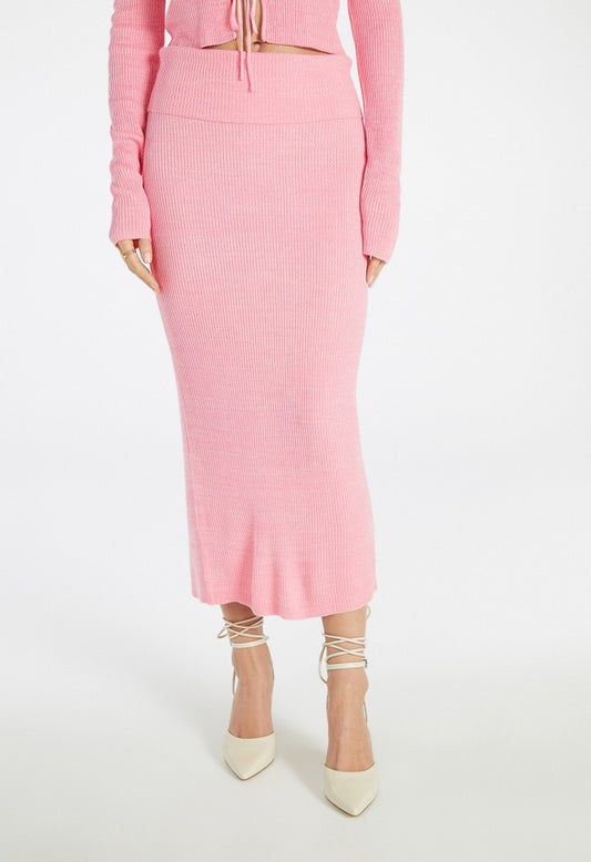 Fold Over Tube Maxi Skirt Pink Spacedye