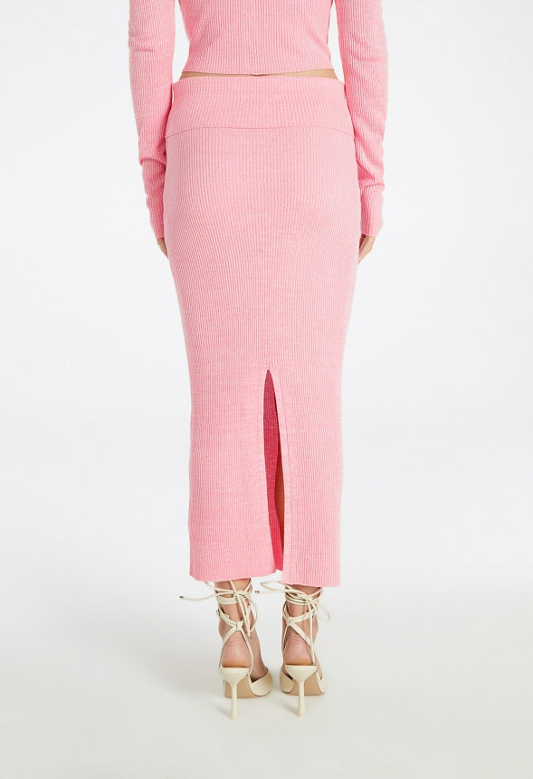 Fold Over Tube Maxi Skirt Pink Spacedye