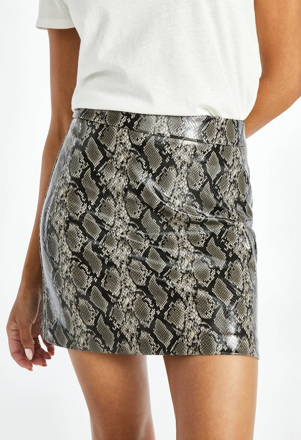 Faux Leather Mini Skirt Dark Grey Snakeskin