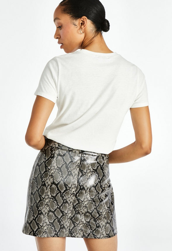 Faux Leather Mini Skirt Dark Grey Snakeskin
