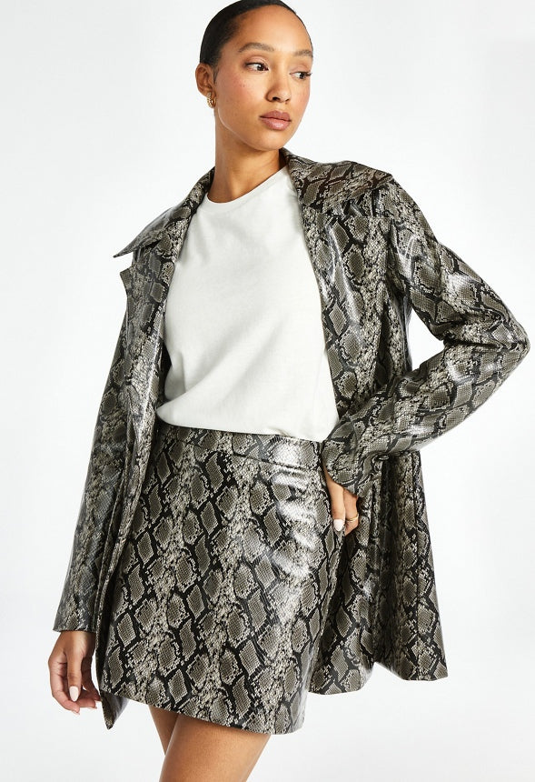 Faux Leather Mini Skirt Dark Grey Snakeskin