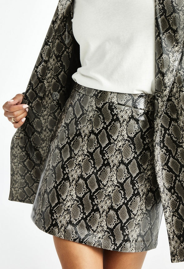 Faux Leather Mini Skirt Dark Grey Snakeskin