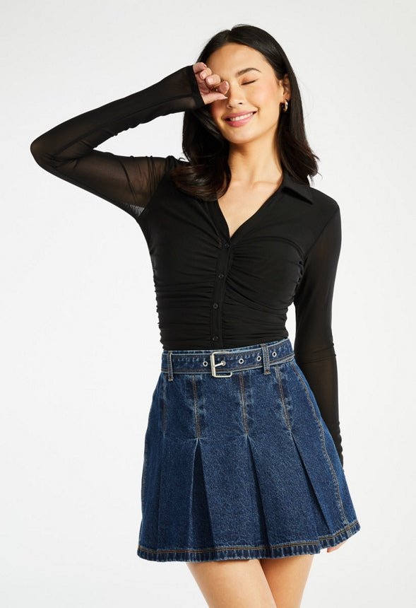 Pleated Mini Skirt Metal