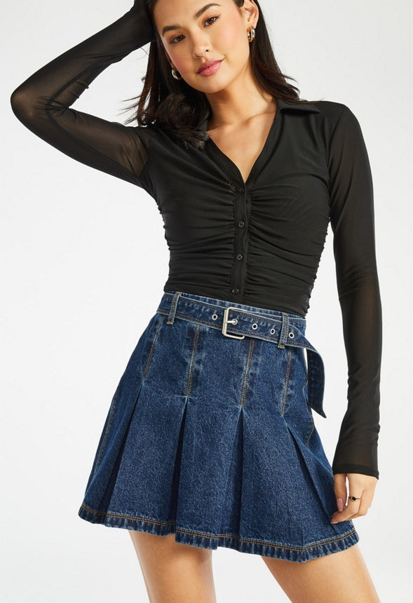 Pleated Mini Skirt Metal