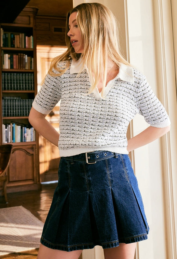 Pleated Mini Skirt Metal