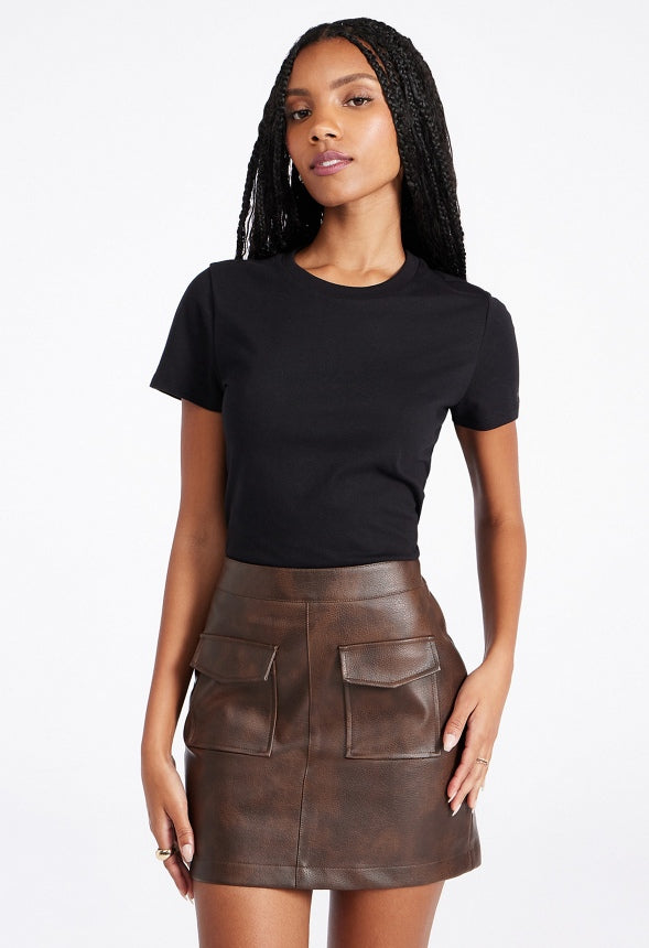 Utility Leather Skirt Two Toned Brown