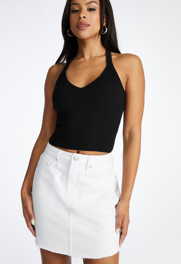 Tess Shirttail Hem Denim Mini Skirt Bleach