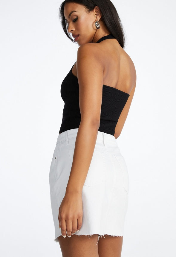 Tess Shirttail Hem Denim Mini Skirt Bleach