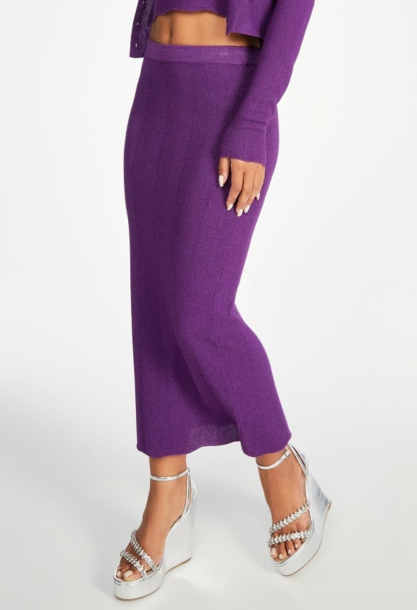 Lurex Rib Midi Skirt Dewberry Purple