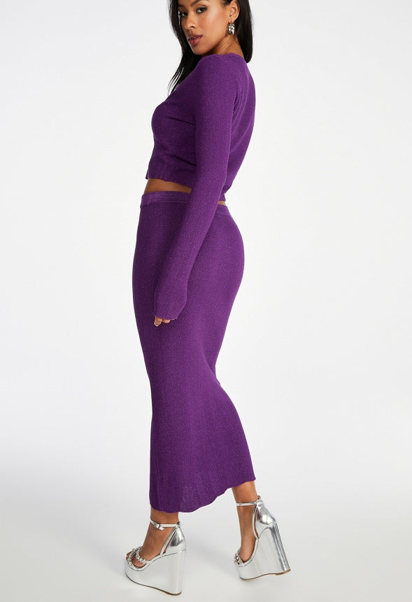 Lurex Rib Midi Skirt Dewberry Purple