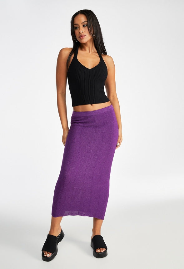 Lurex Rib Midi Skirt Dewberry Purple